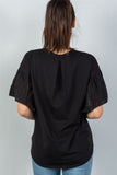 Ladies fashion black split short sleeve top
