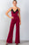 Ladies fashion wine & black lace trim neckline palazzo jumpsuit