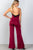 Ladies fashion wine & black lace trim neckline palazzo jumpsuit