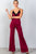 Ladies fashion wine & black lace trim neckline palazzo jumpsuit