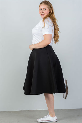 Ladies fashion plus size midi length black midi skirt