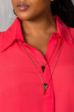 Ladies fashion plus size  hidden button down closure v neckline chic necklace included shirt collar.