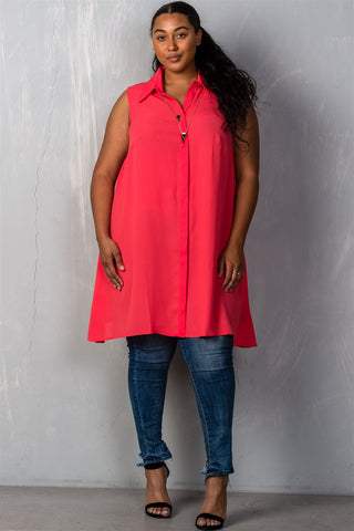 Ladies fashion plus size  hidden button down closure v neckline chic necklace included shirt collar.