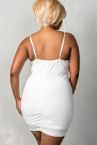 Ladies fashion plus size  stretchy adjustable straps mini length criss-cross v plunge dress