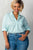 Ladies fashion plus size striped print button down closure long sleeves with roll sleeve top
