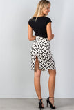 Ladies fashion black & white "t" print double split pencil mini skirt - merchandiserus2
