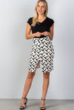 Ladies fashion black & white "t" print double split pencil mini skirt - merchandiserus2