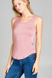 Ladies fashion round neck w/back cross strap detail rayon spandex top