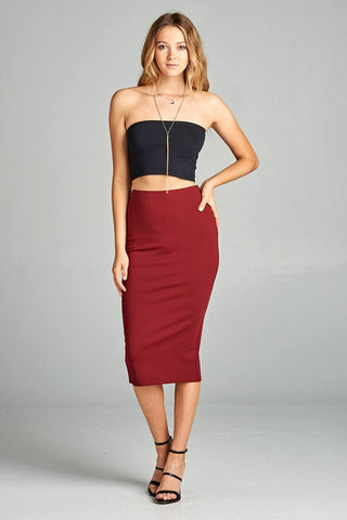 Ladies fashion ponte pencil midi skirt