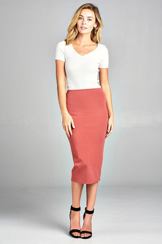 Ladies fashion ponte pencil midi skirt