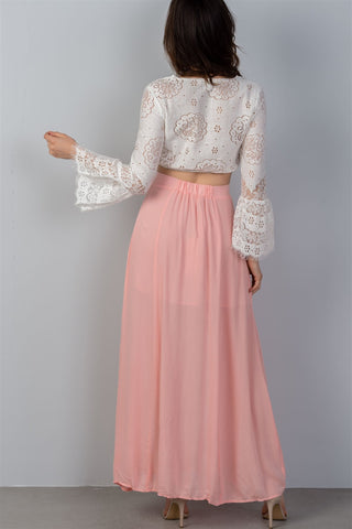 Ladies fashion  maxi length front split front button closure partially lined elastic back detail skirt