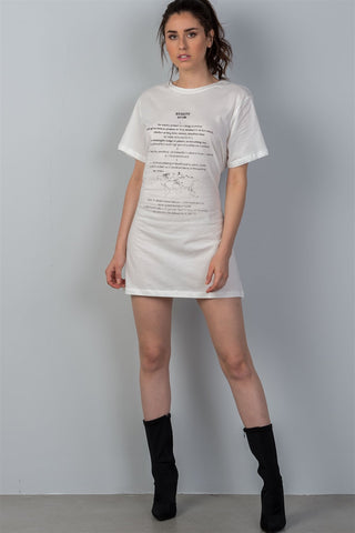 Ladies fashion white & black front graphic print contrast corset back t-shirt dress - merchandiserus2