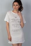 Ladies fashion white & black front graphic print contrast corset back t-shirt dress - merchandiserus2