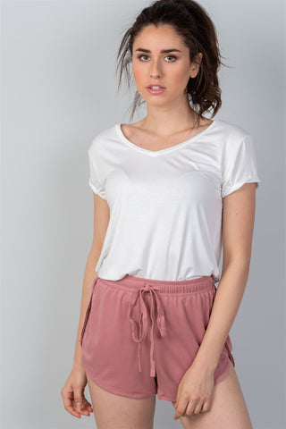 Ladies fashion dusty rose drawstring waist comfortable shorts