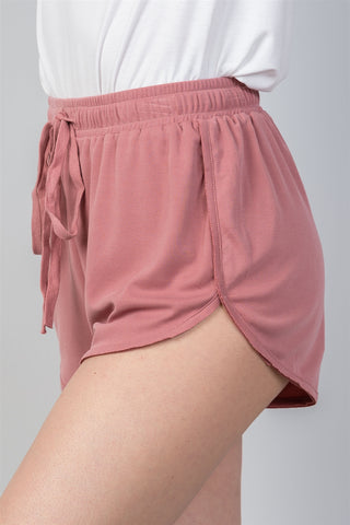 Ladies fashion dusty rose drawstring waist comfortable shorts