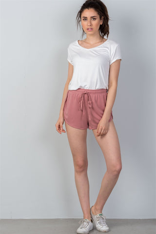 Ladies fashion dusty rose drawstring waist comfortable shorts