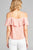 Ladies fashion plus size open shoulder flounce w/embo crepe woven top