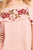 Ladies fashion plus size open shoulder flounce w/embo crepe woven top