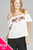 Ladies fashion plus size open shoulder flounce w/embo crepe woven top
