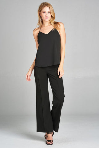 Ladies fashion plus size v-neck w/open back double strap detail woven cami top