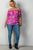 Ladies fashion plus size boho fuchsia floral print elastic neckline off the shoulder top