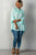 Ladies fashion plus size  long sleeve with elastic cuffs, elastic high neckline & elastic chest detail, sheer, triangle metallic detail allover, high-low hem, relaxed fit, button up & self tie closure detail top
