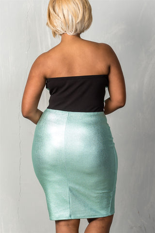 Ladies fashion plus size mint & white colorblock strapless bustier  midi dress