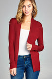 Ladies fashion long sleeve open front ribbed knit cardigan
