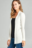 Ladies fashion long sleeve open front ribbed knit cardigan