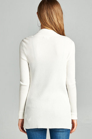 Ladies fashion long sleeve open front ribbed knit cardigan