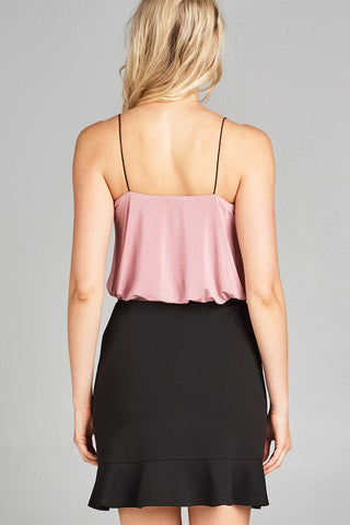 Ladies fashion v-neck elastic hem cami top