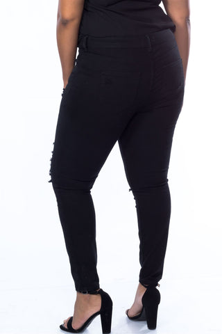 Ladies fashion plus size cotton spandex black plus size distressed skinny jeans