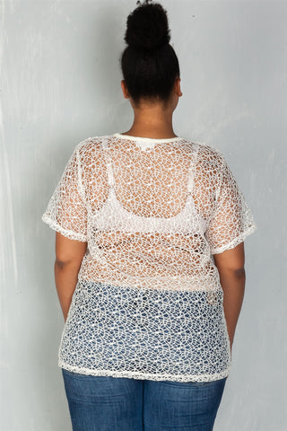 Ladies fashion plus size  solid panel crochet lace up boho top