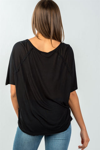 Ladies fashion scoop neckline semi sheer relaxed classic tee