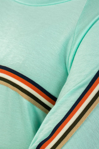 Ladies fashion round neckline colored stripes long sleeves knit top