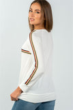 Ladies fashion round neckline colored stripes long sleeves knit top