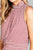Ladies fashion leeveless neck and waist smocked detail stripe rayon spandex top