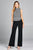 Ladies fashion leeveless neck and waist smocked detail stripe rayon spandex top