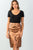 Ladies fashion mid length faux pockets  metallic front split midi skirt