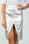 Ladies fashion mid length faux pockets  metallic front split midi skirt