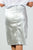Ladies fashion mid length faux pockets  metallic front split midi skirt