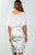 Ladies fashion mid length faux pockets  metallic front split midi skirt