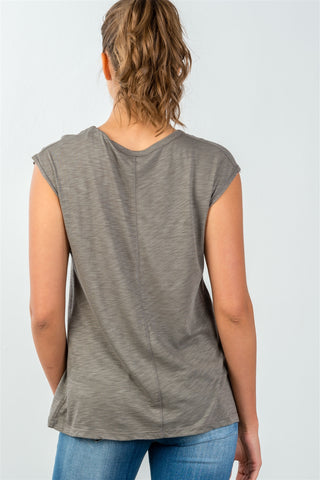 Ladies fashion round neckline "love someone" graphic side flowy tee