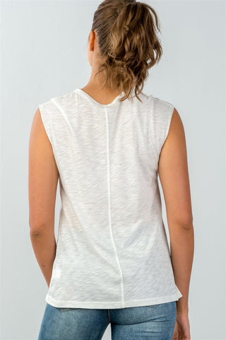 Ladies fashion round neckline "love someone" graphic side flowy tee