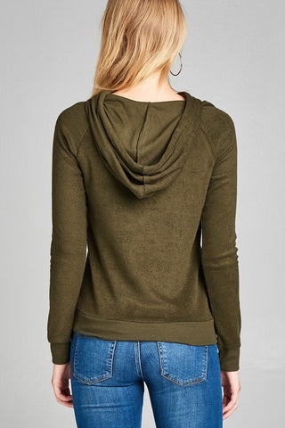 Ladies fashion plus size long sleeve hoodie pull over w/kangaroo pocket french terry top