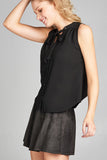 Ladies fashion plus size sleeveless v-neck self tie w/eyelet detail front button woven top