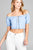 Ladies fashion short sleeve off the shoulder front eyelet w/string crop top