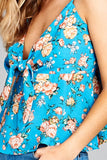 Ladies fashion heart neck w/self tie detail floral print cami woven top