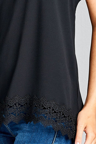 Ladies fashion halter neck w/button crochet lace hem woven top