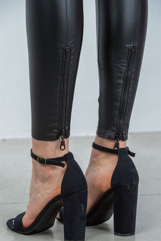 Ladies fashion knee panel ankle zipper moto skinny leggings